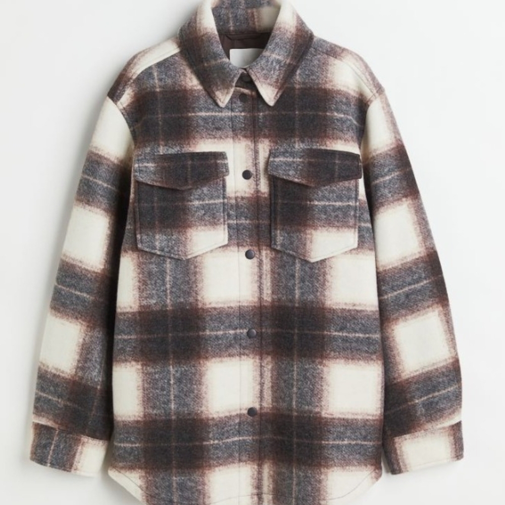 H&M Shacket NWT XS Plaid Button-Up Shirt Jacket